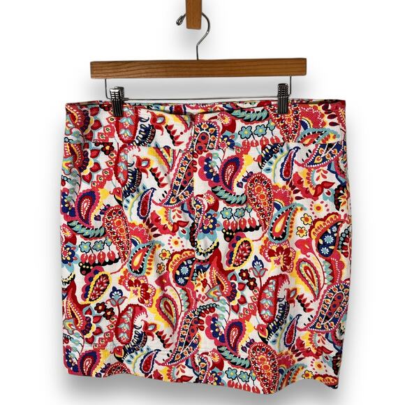 Talbots Skirt Red Orange Paisley Print Twill Knee Length Size 16 - Picture 4 of 9